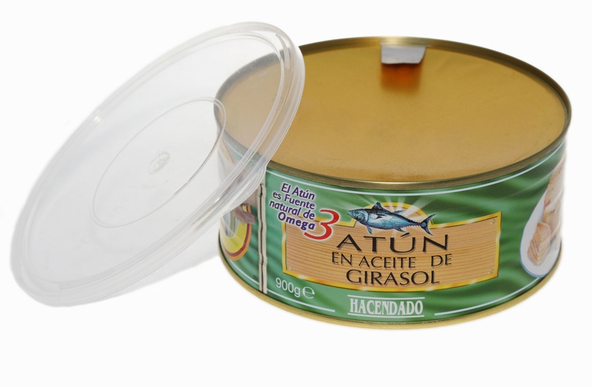Redesigned packaging for canned fish features peelable end, reclosable lid