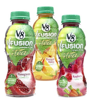 Beverage packaging: V8 V-Fusion launches green tea line in fruit-hued bottles
