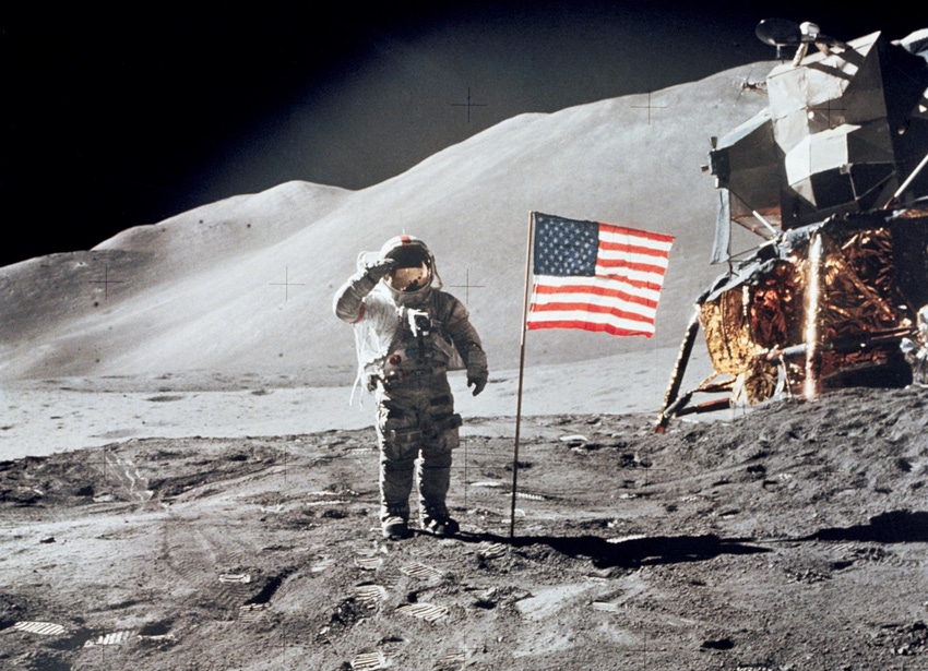 1971: Astronaut David Scott, commander, gives a military salute