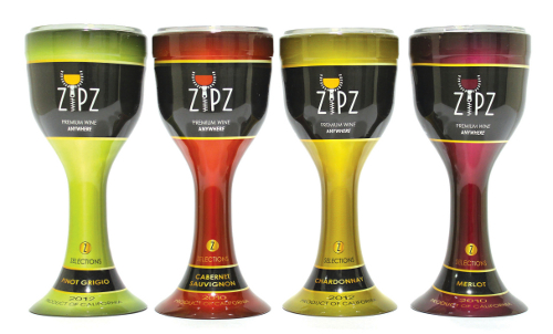 Single-serve packaging for premium wine has zip