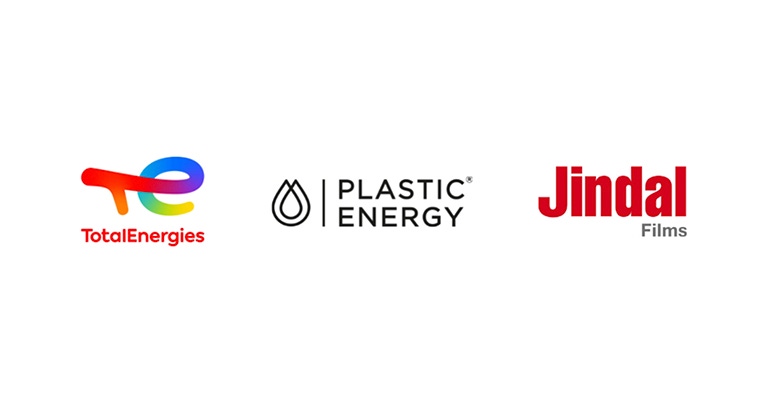 TotalEnergies, Plastic Energy, and Jindal Films logos