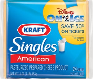 Packaging for Kraft Singles delivers discount for Disney shows