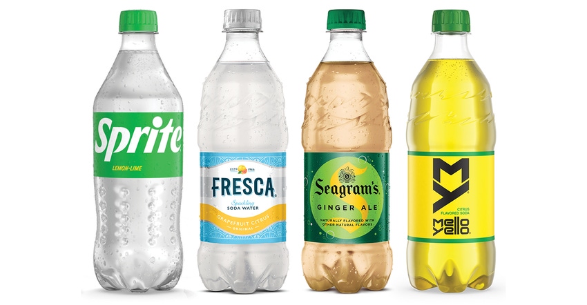 Soda drink bottles. Soft drinks in plastic bottle, sparkling soda