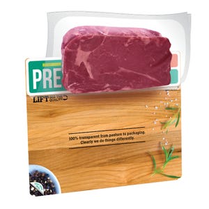 Flip-up vacuum pack lets shoppers see quality of grass-fed beef products from all sides