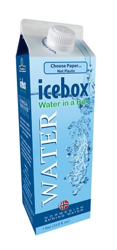 Eco-friendly water comes packaged in a box