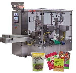 Open design of premade pouch filler/sealer simplifies cleaning