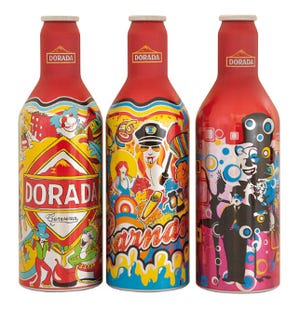 Colorful aluminum bottles celebrate the spirit of Carnival on the Canary Islands
