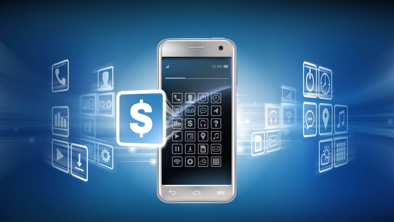 Vector illustration of the concept of mobile payments using applications on a smartphone.