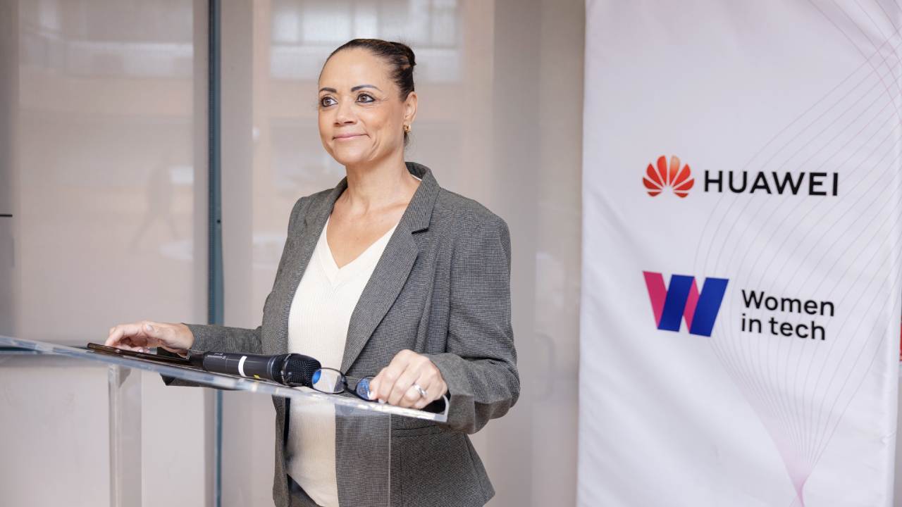Huawei South Africa COO Christina Naidoo in a grey jacket with a white top. 