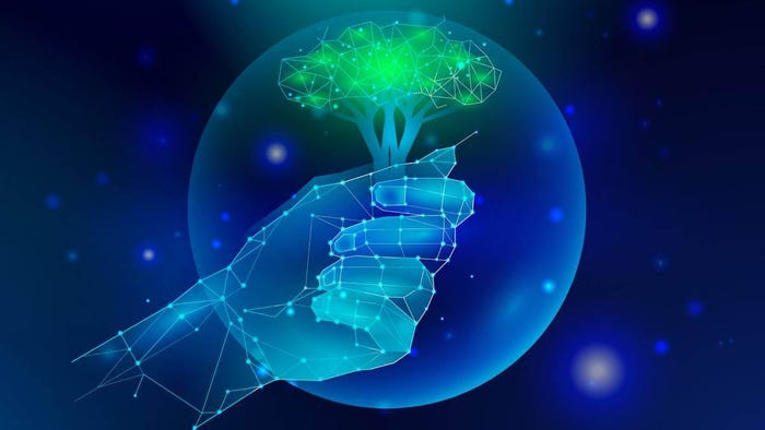 Green tech graphic of hand and tree Green tech graphic of hand and tree