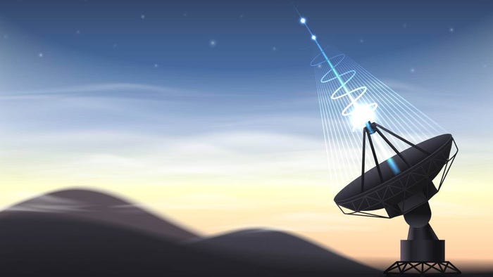 Composition image of satellite dish beaming a signal Composition image of satellite dish beaming a signal