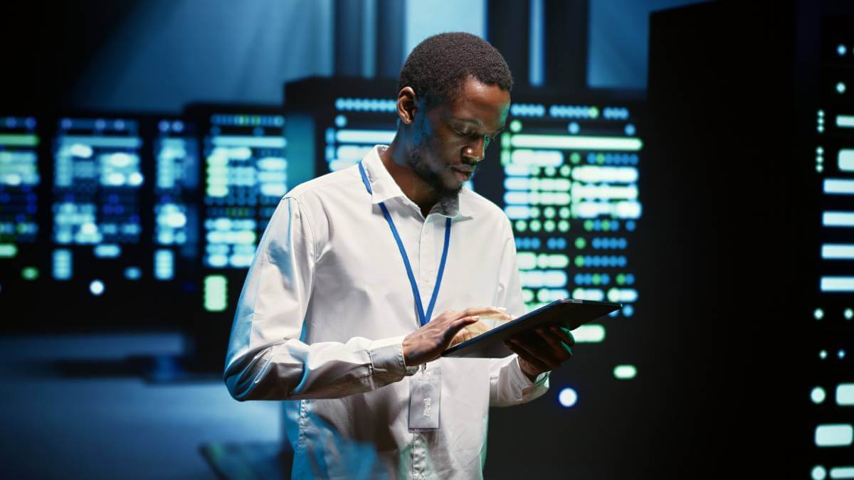 African man in data center African man in data center