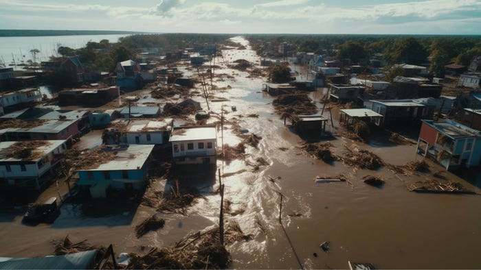 AI-generated Aerial view of flooding and natural devastation AI-generated Aerial view of flooding and natural devastation