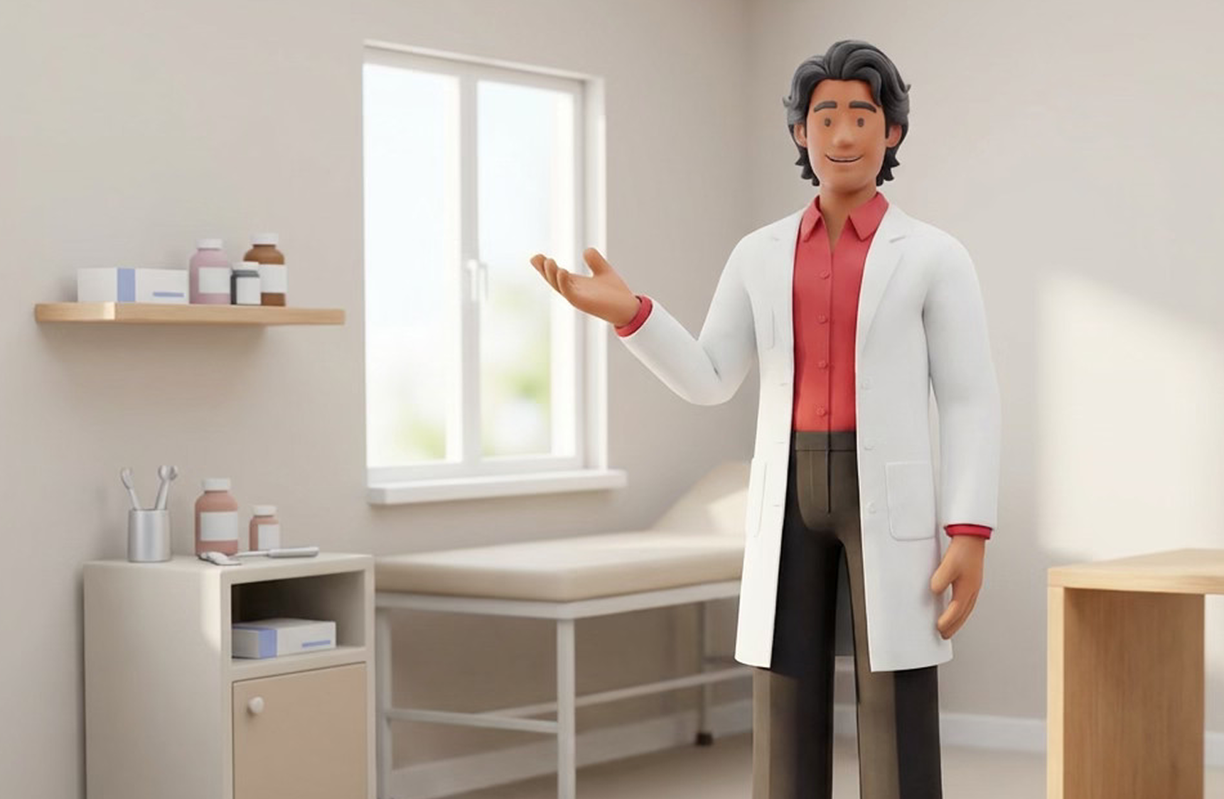 Doctor en consultorio animado