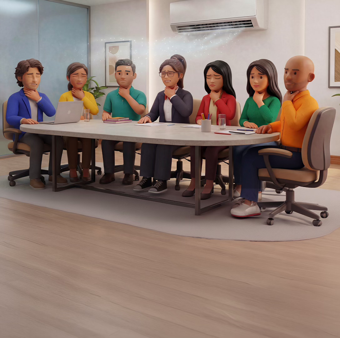 Personas adultas animadas con dolor de garganta el trabajo