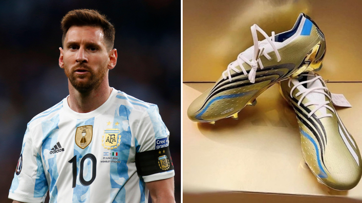 The shirts and football boots worn by Lionel Messi of Argentina