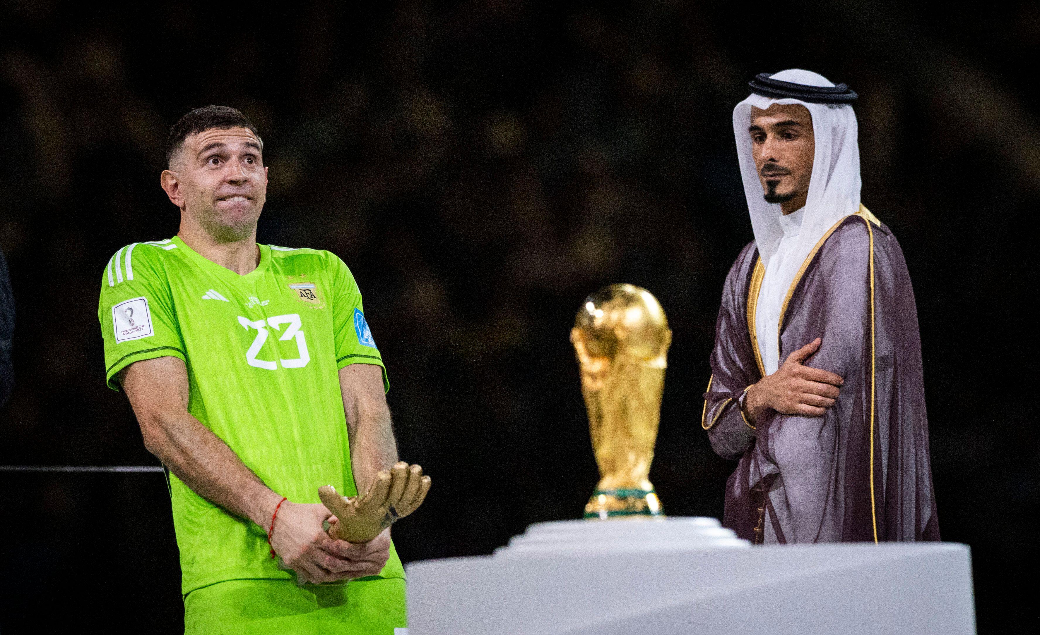 Emiliano Martinez performs lewd trophy gesture after Argentina's