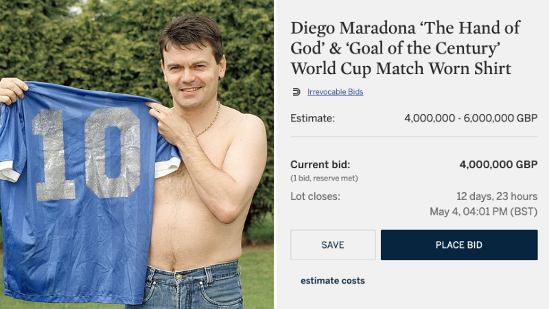 Diego Maradona 'The Hand of God' & 'Goal of the Century' World Cup Match  Worn Shirt, The Hand of God, 2022