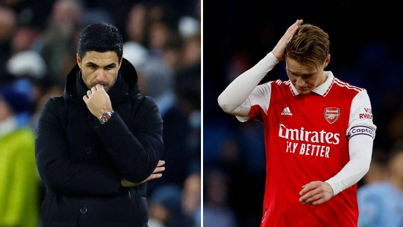 Arsenal captain Martin Odegaard not happy at Manchester City star