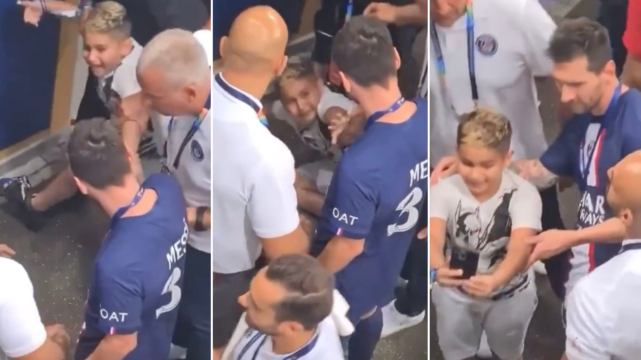 Young PSG fan awkwardly 'offers his mum' to Lionel Messi in