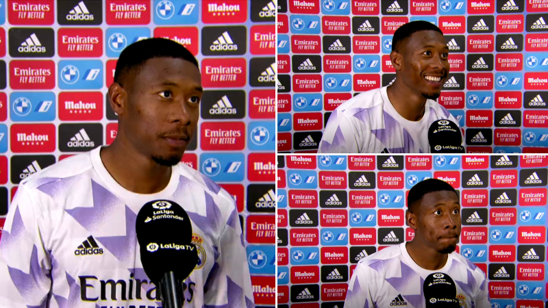 David Alaba of Real Madrid inspects the pitch with family during