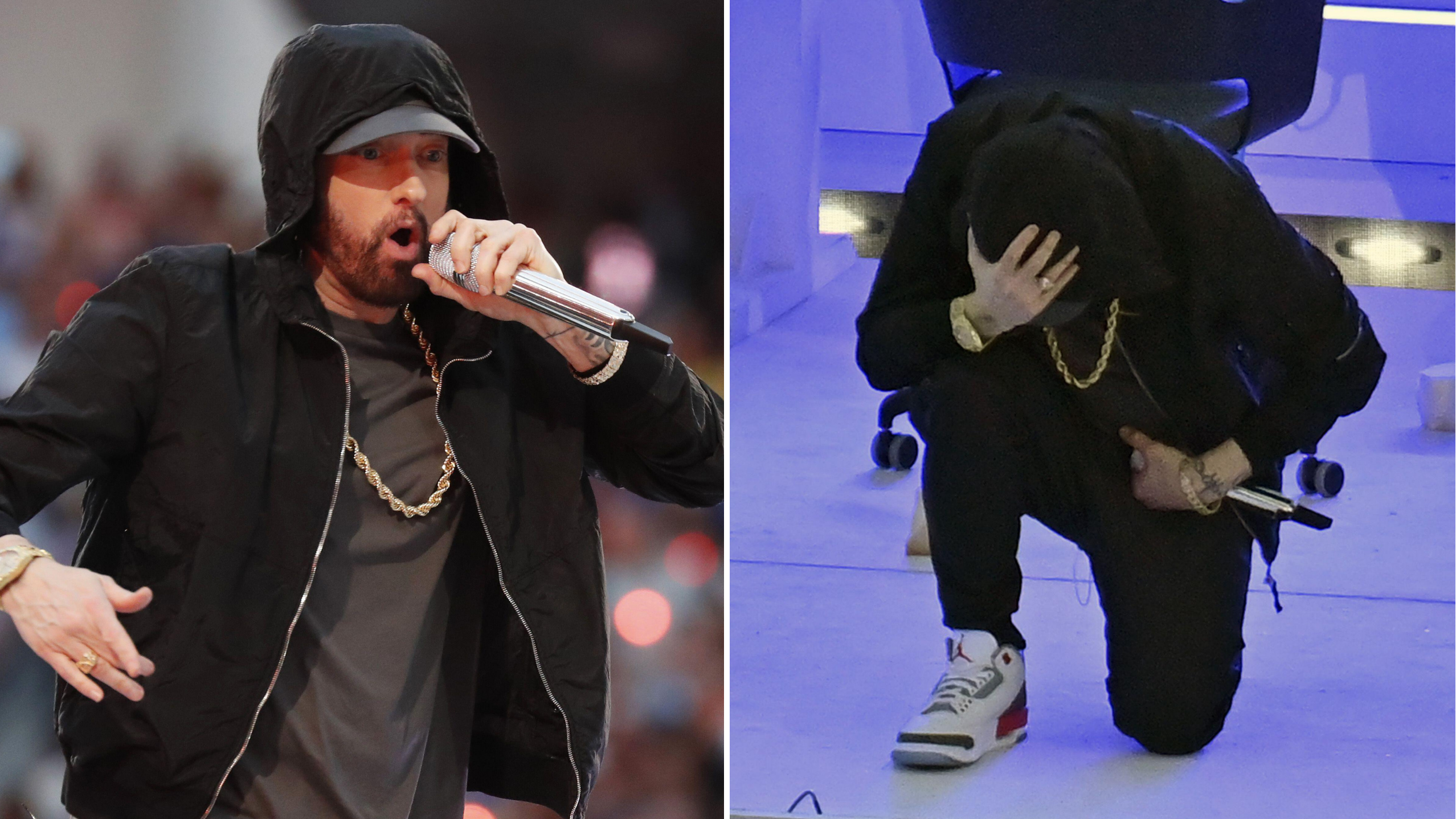 Eminem takes a knee, performs 'Lose Yourself' for Super Bowl halftime