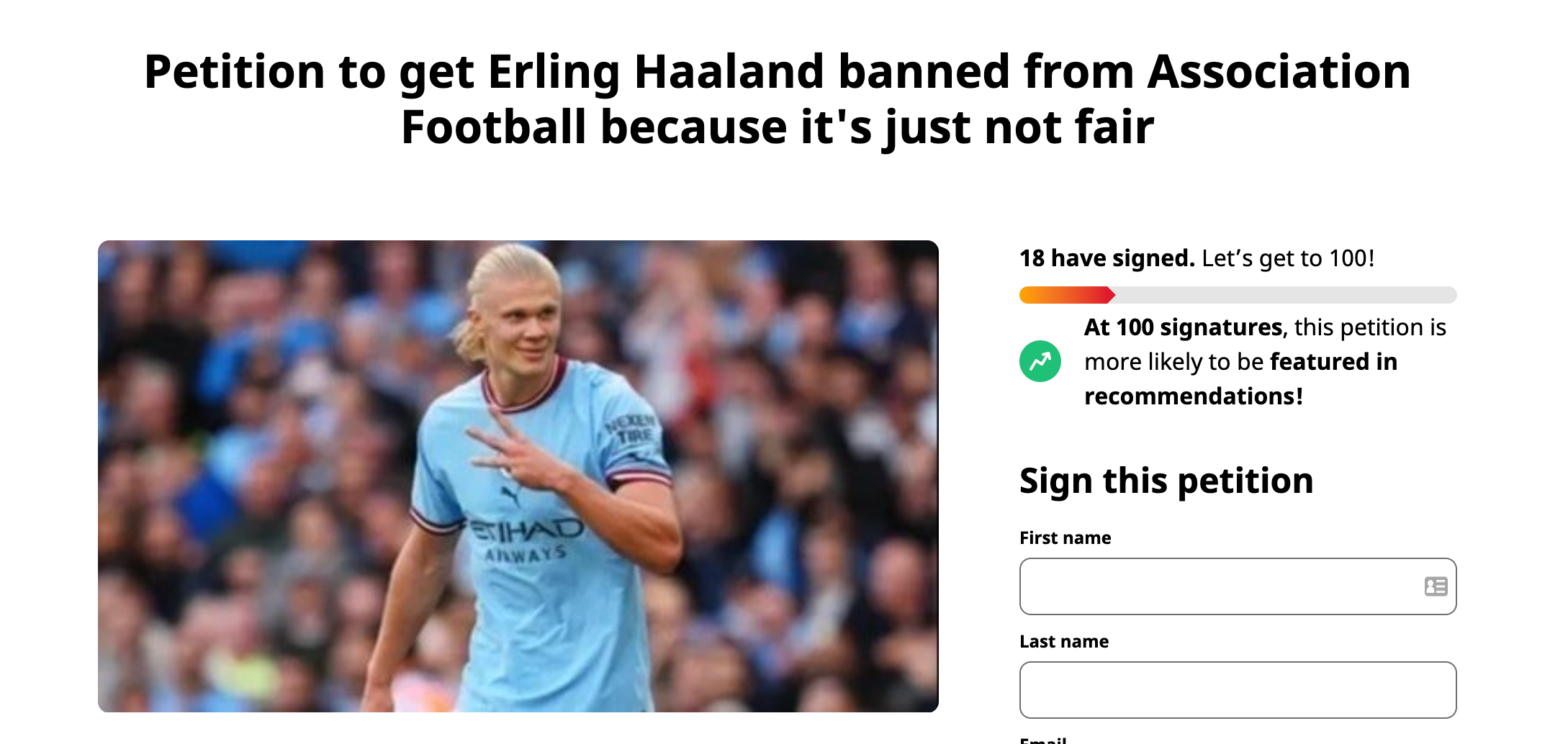 Millions sign petition to get Erling Haaland kicked out of the Premier  League - AS USA