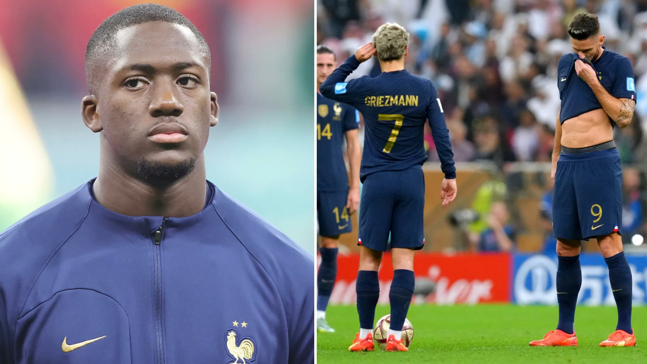 Award ceremony: UPAMECANO Dayot (FRA) walks past the trophy, cup, trophy,  disappointment, frustrated, disappointed, frustrated, rejected, left:  GUENDOUZI Matteo (FRA). Game 64, FINAL Argentina - France 4-2 nE (3-3) on  December 18th