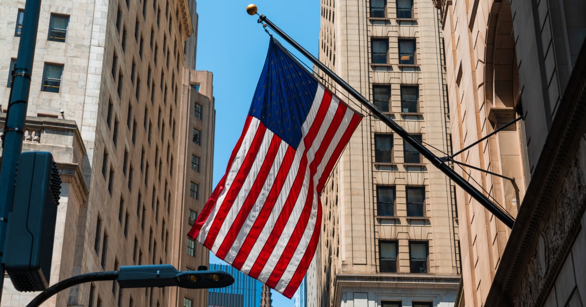 US flag on building