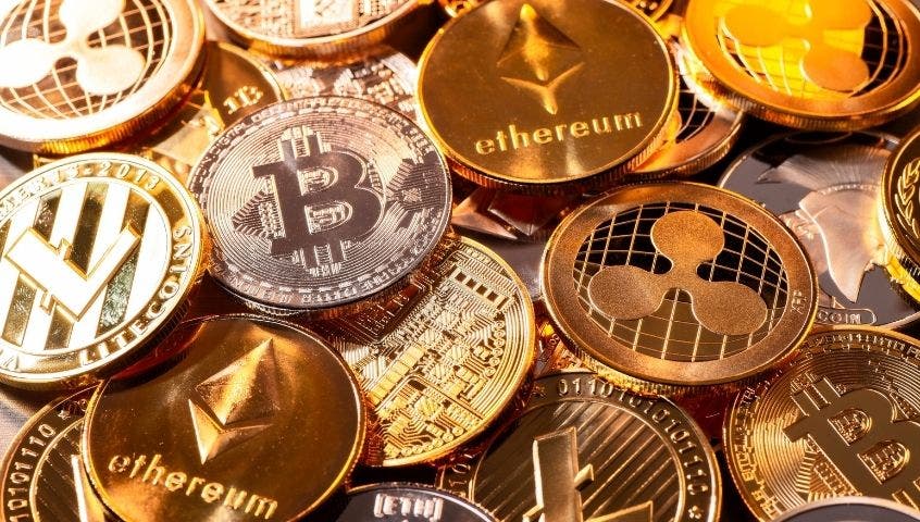Cluster of gold Bitcoins