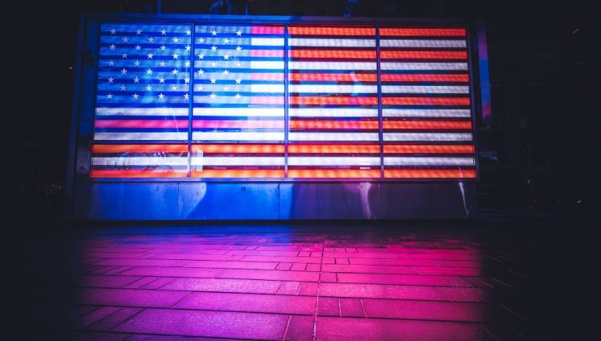 US flag in neon lights