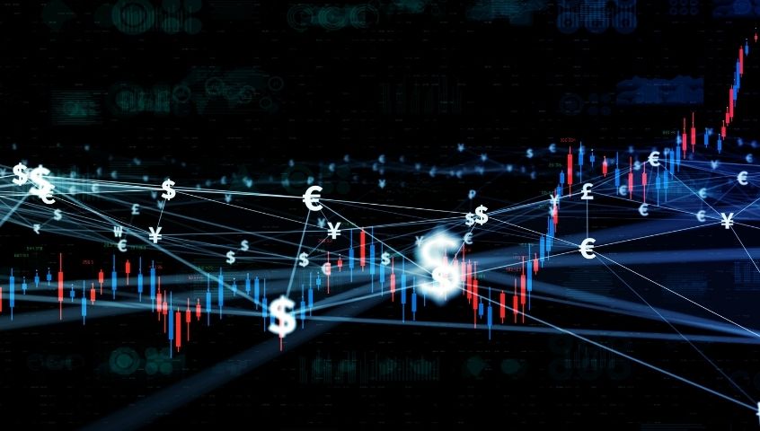 charts and business man with mobile device