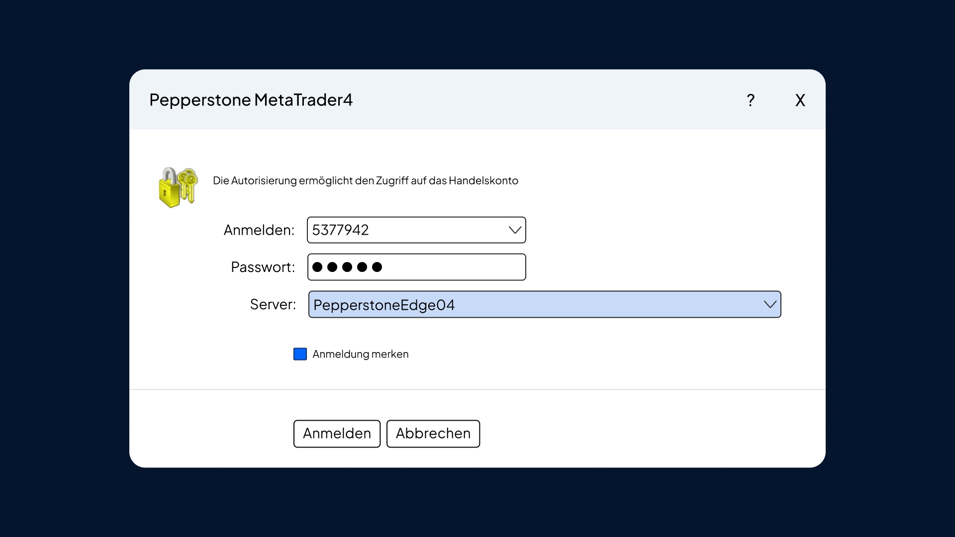  Login Bereich MT4