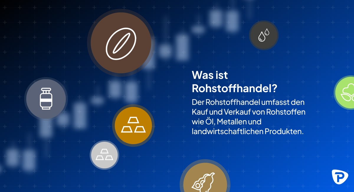 Auf dem Bild wird eine kurze Definition von was Rohstoffhandel ist gegeben: Der Kauf und Verkauf von Grundstoffe wie Öl, Metallen und landwirtschaftlichen Erzeugnissen.