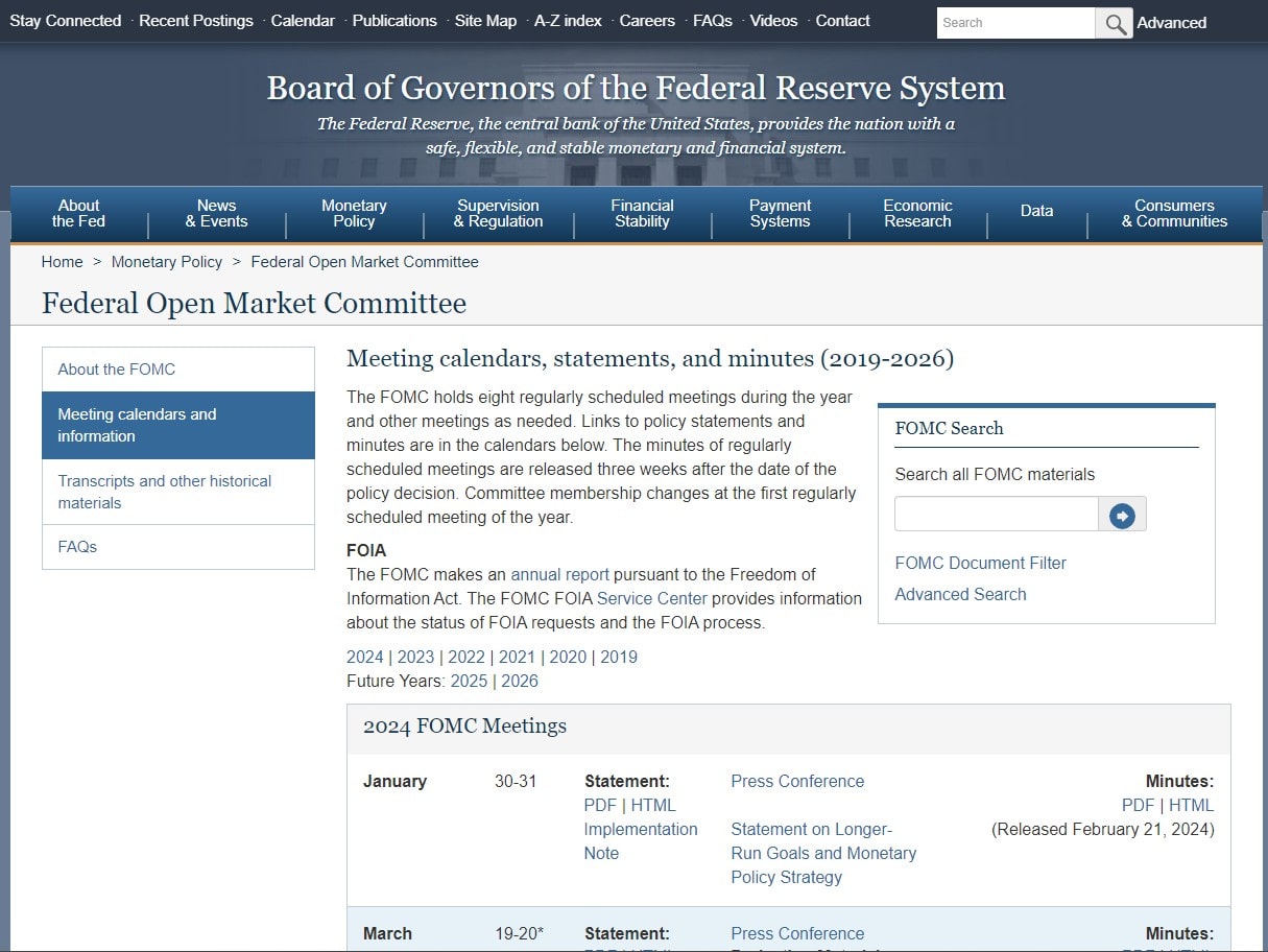 Federal Open Market Committee calendars