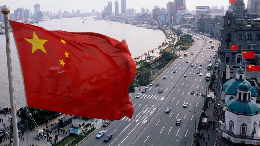 Chinese flag over Shangai