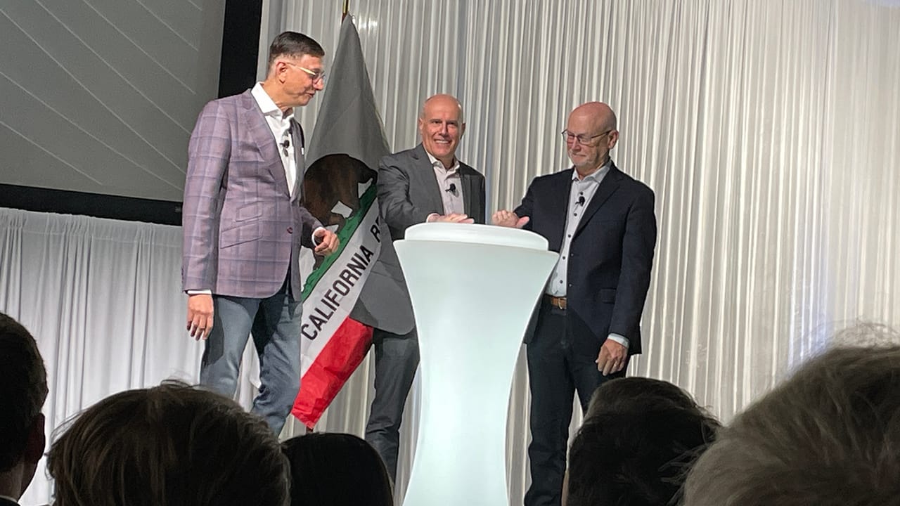 QuantumScape president and CEO Siva Sivaram joins other executives to push a giant button to start Eagle Line in San Jose on February 4, 2026. QuantumScape president and CEO Siva Sivaram joins other executives to push a giant button to start Eagle Line in San Jose on February 4, 2026.