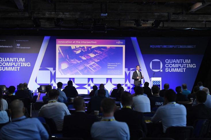 Speaker on stage at the Quantum Summit London Speaker on stage at the Quantum Summit London