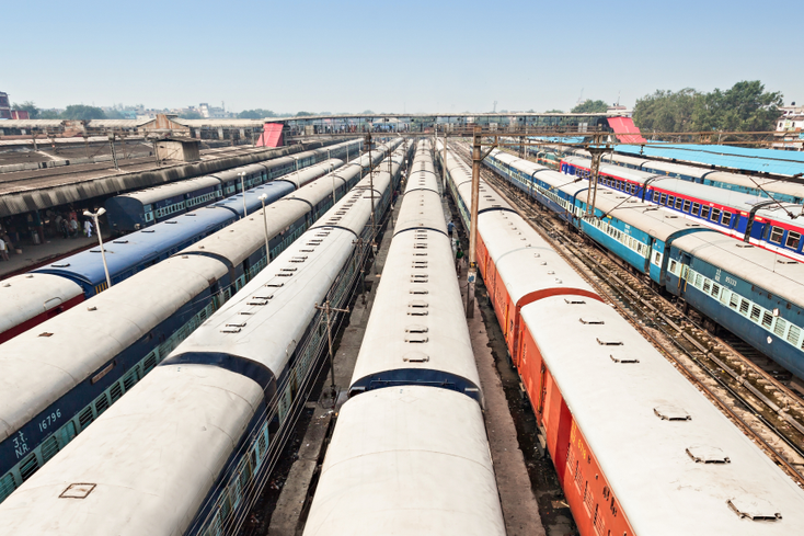 Trains at New Delhi station from above Trains at New Delhi station from above
