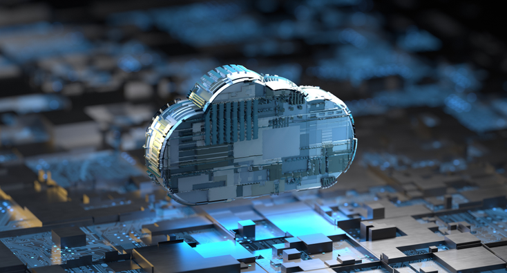 A 3D cloud shape that looks like it's made from circuit board components A 3D cloud shape that looks like it's made from circuit board components