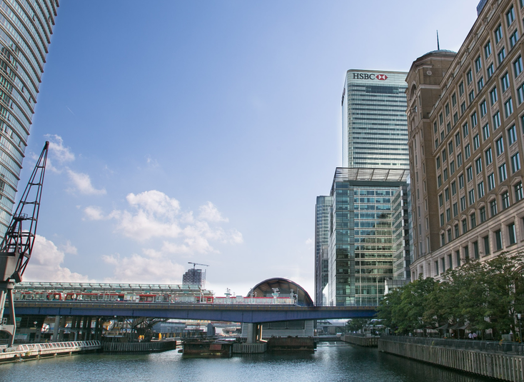 HSBC's London headquarters - an office block next to a river