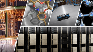 Several images depicting aspects of quantum computing