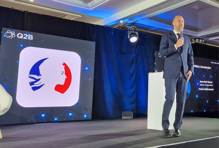 France’s minister for digital affairs Jean-Noël Barrot speaks onstage at Q2B France’s minister for digital affairs Jean-Noël Barrot speaks onstage at Q2B