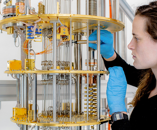 A scientist working on a quantum computer
