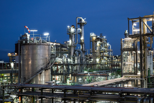 BASF's PolyTHF industrial plant by night