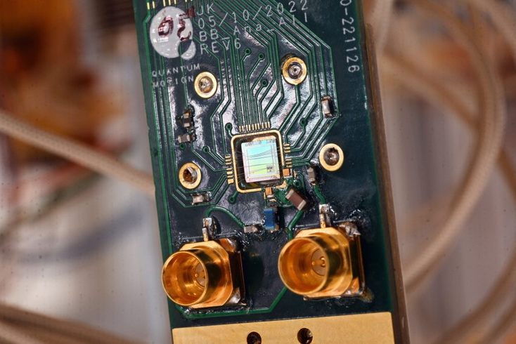 A Quantum Motion silicon chip. A Quantum Motion silicon chip.