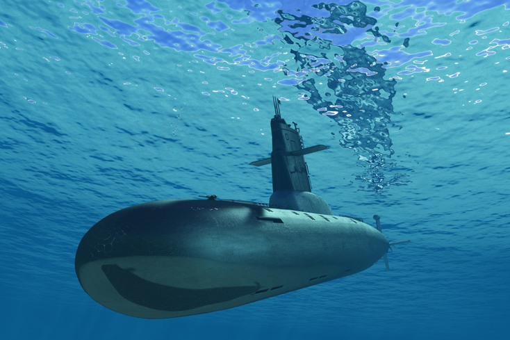 An image of a submarine below water