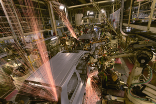 An automated factory making cars