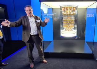 IBM's System One quantum computer looking like a golden chandelier