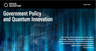 Cover image of the Government Policy and Quantum Innovation with a digitized image of the White House.